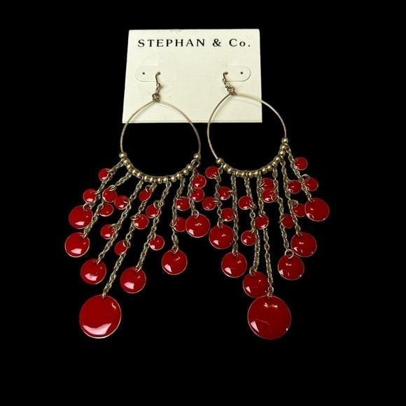 Stephan & Co. Jewelry - Stephan & Co. Red & Gold Hoop & Hook Drop Dangle Earrings